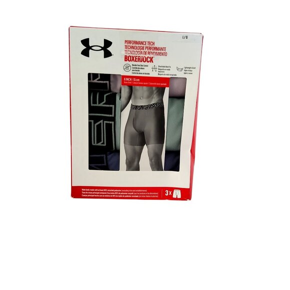 Under Armour Mens Boxerjock Performance Tech 3-Pack Size L 6" Inseam 34-37 waist - Picture 1 of 5